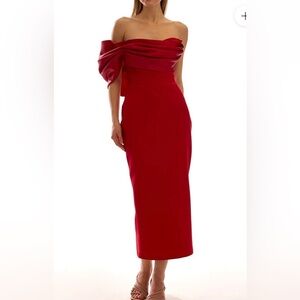 NWT Hot Contact Red One-Shoulder Midi Dress. Size 8